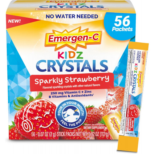 Emergen-C Kidz Crystals, добавка для підтримки імунітету Emergen-C на ходу з вітаміном С, вітамінами групи В, цинком і марганцем, блискучою полуницею - 56 пакетів стіків Emergen-C Kidz Crystals, добавка для підтримки імунітету Emergen-C на ходу з вітаміном С, вітамінами групи В, цинком і марганцем, блискучою полуницею - 56 пакетів стіків