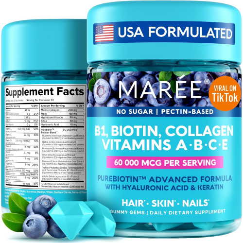 MAREE Vitamin B1 Thiamine & B7 Biotin Gummies - Комплекс вітамінів A E D C з кератином, колагеном, гіалуроновою та пантотеновою кислотою для шкіри, нігтів і волосся MAREE Vitamin B1 Thiamine & B7 Biotin Gummies - Комплекс вітамінів A E D C з кератином, колагеном, гіалуроновою та пантотеновою кислотою для шкіри, нігтів і волосся