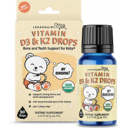 Legendairy Milk Organic Baby Vitamin D3 K2 Liquid Drops, 400 МО дитячого вітаміну D Drops для немовлят з K2 Drops, Вітамін D Drops для новонароджених, дітей молодшого віку та дітей, Vegan, 90 Drops Liquid