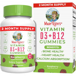 Жувальні цукерки MaryRuth Organics Вітамін D3 + B12 | Без цукру | Поставка на 2 місяці | Вітамін D і B12 Вітамінні добавки для дорослих і дітей | Підтримує здоров'я кісток | Підвищення енергії | Веганський | Без ГМО | 60 порцій