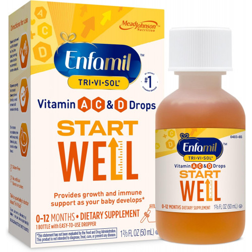 Enfamil Prenatals & Baby Vitamins Tri-Vi-Sol Vitamin A, C & D Multi-Vitamin Drops for Infants, Supports Growth & Immune Health, 50 ml Drop Bottle, 1.69 Fl Oz (Pack of 1), MJ-030 Enfamil Prenatals & Baby Vitamins Tri-Vi-Sol Vitamin A, C & D Multi-Vitamin Drops for Infants, Supports Growth & Immune Health, 50 ml Drop Bottle, 1.69 Fl Oz (Pack of 1), MJ-030