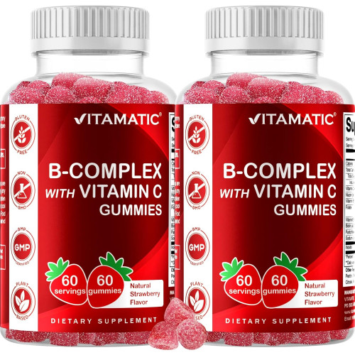Жукальні цукерки Vitamatic з комплексом вітаміну В і вітаміном С та інозитом - натуральний смак полуниці - 60 жуйок (2 пляшки) Жукальні цукерки Vitamatic з комплексом вітаміну В і вітаміном С та інозитом - натуральний смак полуниці - 60 жуйок (2 пляшки)
