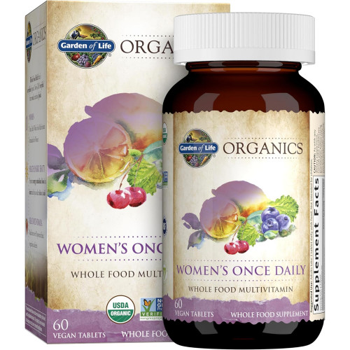 Garden of Life Organics Мультивітаміни для жінок - Жіночий мультивітамін один раз на добу - 60 таблеток, Повноцінний харчовий комплекс із залізом, біотином, веганський органічний вітамін для жіночого здоров'я, енергії волосся, шкіри та нігтів Garden of Life Organics Мультивітаміни для жінок - Жіночий мультивітамін один раз на добу - 60 таблеток, Повноцінний харчовий комплекс із залізом, біотином, веганський органічний вітамін для жіночого здоров'я, енергії волосся, шкіри та нігтів