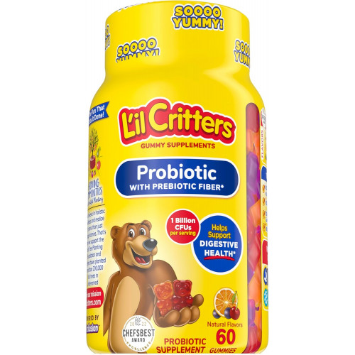 L'il Critters Probiotic Daily Gummy Deldested для дітей, для травної охорони здоров’я, винограду, вишневого та помаранчевого смаку, 60 гум. L'il Critters Probiotic Daily Gummy Deldested для дітей, для травної охорони здоров’я, винограду, вишневого та помаранчевого смаку, 60 гум.