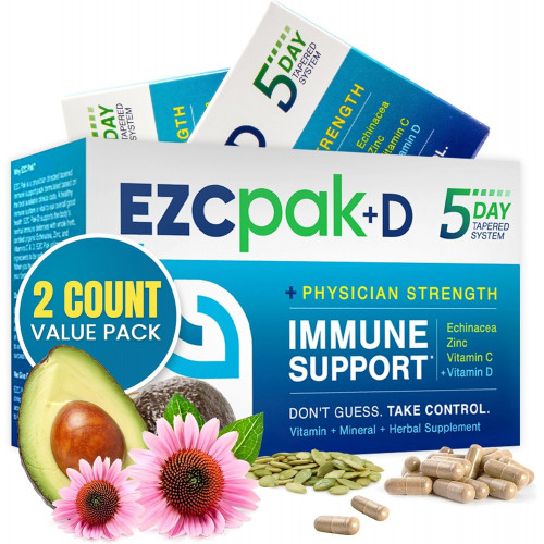 EZC Pak+D 5-Day Tapered Immune System Booster - вітамінна добавка для підтримки імунітету, ехінацея, цинк, вітамін C і вітамін D, підтримка імунної системи для дорослих (упаковка з 2 шт.) EZC Pak+D 5-Day Tapered Immune System Booster - вітамінна добавка для підтримки імунітету, ехінацея, цинк, вітамін C і вітамін D, підтримка імунної системи для дорослих (упаковка з 2 шт.)
