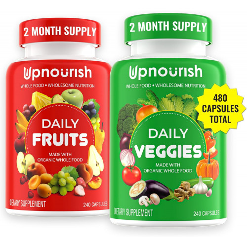 Organic Fruits and Veggies Supplement UpNourish - Підтримка дієтичного балансу, очищення організму та енергії - 480 капсул із фруктами та супер зеленню від природи - Фруктово-овочеві добавки для дорослих і дітей Organic Fruits and Veggies Supplement UpNourish - Підтримка дієтичного балансу, очищення організму та енергії - 480 капсул із фруктами та супер зеленню від природи - Фруктово-овочеві добавки для дорослих і дітей